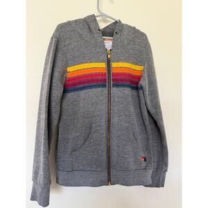Aviator Nation Kids 5 stripe hoodie / full zip jacket / heather gray / size 8